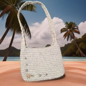 Adorable Crochet Small Kids Tote or Woman's Makeup Bag. Color: Baby Blue